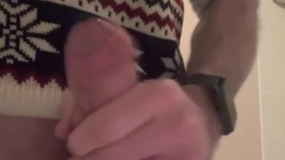 TEASER: Christmas jumper cumming - hard and horny masturbation by big cock straight guy