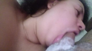 CLOSE UP all smeared with lust, this bitch fucks the dick very horny until she eats sperm