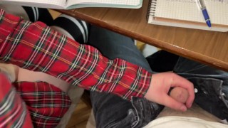 AGAIN SCHOOLGIRL HANDJOB CLASSMATE UNDER THE TABLE ON THE LESSON