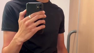 Hung twink Milo gets super horny on the train and shoots a big load