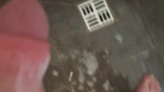 Risky public jerk off in hostel shower room over seeing other guys dicks