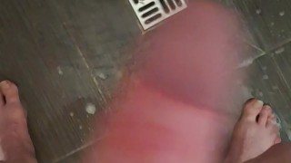 Risky public jerk off in hostel shower room over seeing other guys dicks