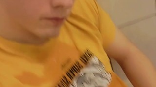 Cute boy pisses in his face and cums