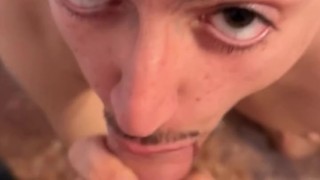 super hot blowjob ends with massive load on twink face