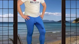 Massive cock cum in tight pants