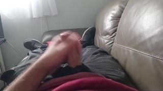 Quick wank on the couch while its raining outside