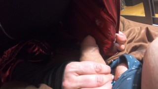 Preview-The nympho wife plays with her camel-toe jumpsuit and put some cum on her shinny red down-ja