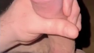 Jerking off with precum on my big white uncut cock