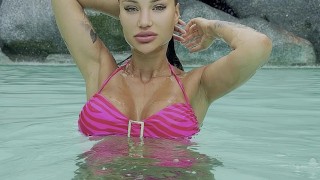 Hot Monika Fox In Pink Bikini Swims In Pool And Walks