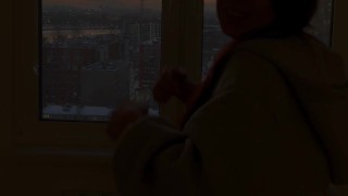 Elastic babe twerks on a dick watching the sunset