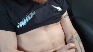 Masked ginger beard car cumshot