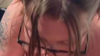 Girl With Pigtails Gives a Dildo Blowjob