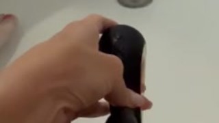 I love getting cum in my bath. Watch as I rub the small part on my clitoris...