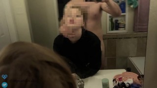 Lick my pussy after watching me pee. Creampie fuck in the mirror before datenight