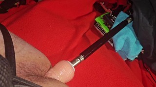 8 inch dildo with good girth on sex machine fucking tight solo male ass
