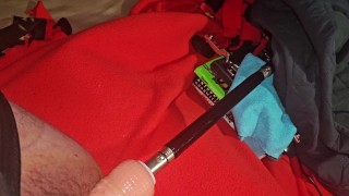 8 inch dildo with good girth on sex machine fucking tight solo male ass