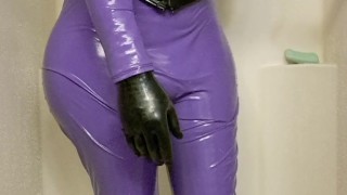 rubber and vinyl sounds, mono asmr, trans rubberdoll touching herself after shower