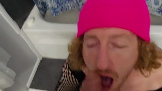 On My Knees Sucking Her Big Cock And Riding On Her Big Cock Pegging Time