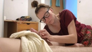 The wife of the boss sucks him