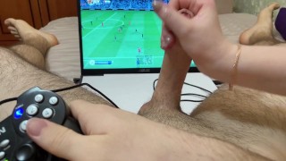 He tries to play FIFA while she plays with his COCK!!! (Man City vs Liverpool)