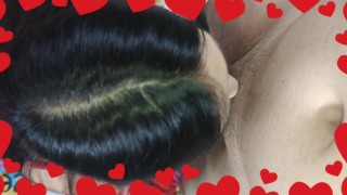 special valentine's day with my favorite girl in red rosibel receives cum on her shaved pussy