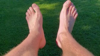 Verbal Aussie guy showing off his stinky, sweaty black socks and feet