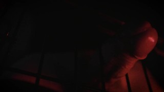 Caged, playing with my cock