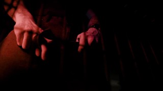 Caged, playing with my cock