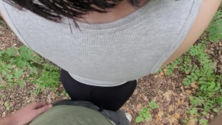 Grabbing Short Hair Brunette's Big Ass in Public