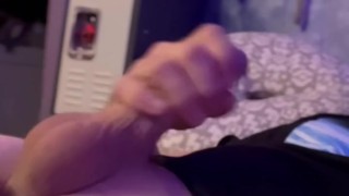 Young stud strokes super hard cock