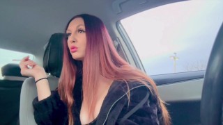 Italian Long Hair Big boobs Hot Milf Artemisia Love Smoking Cigarette In the car Nipple Flashing