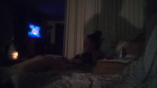 Jerking Off To My Roommate While She Is Playing Video Games In Her Black Panties