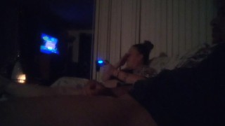 Jerking Off To My Roommate While She Is Playing Video Games In Her Black Panties