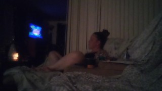 Jerking Off To My Roommate While She Is Playing Video Games In Her Black Panties