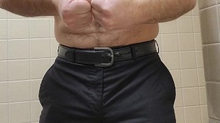 HAIRY MUSCLE BEAR FLEXING IN DRESS PANTS