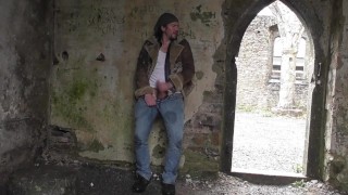 Public Jerk Off in Ruined Church