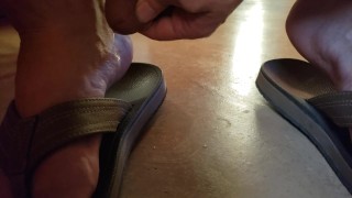 Wiping precum on my feet