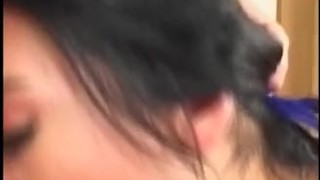 Brunette babe gets deep mouth and anal fuck on the sofa