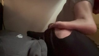 Girlfriend has foot slave worship her under desk