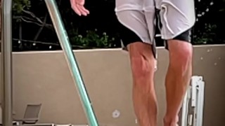 Slow-mo freeballing huge dick