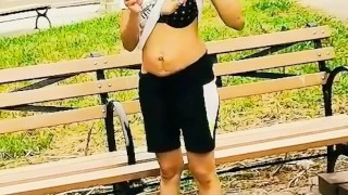 SOLO FEMALE AT THE PARK NAKED TEASING