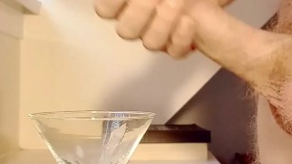 Big Cock Wanking in to Cocktail Glass then using Cum as Lube
