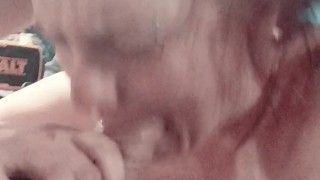 Getting sloppy head almost making her puke!