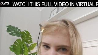 Solo blonde girl Monika with big tits has an exciting game with huge dildo in VR.