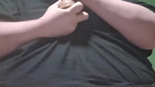 Fat male in chastity sucking a dildo and drooling like a waterfall