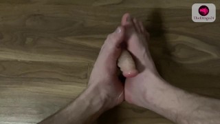 Watch me play with my soft soles and give footjob to a dildo.