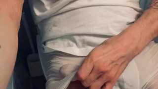 Huge cock tease in wet white underwear