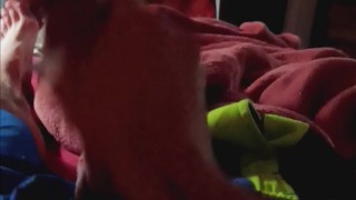 Stroking my big thrombin cock til I come on my stomach