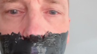 Liquid Latex Gag - mouth sealed with multi-layers of black latex! Mmmph