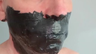 Liquid Latex Gag - mouth sealed with multi-layers of black latex! Mmmph